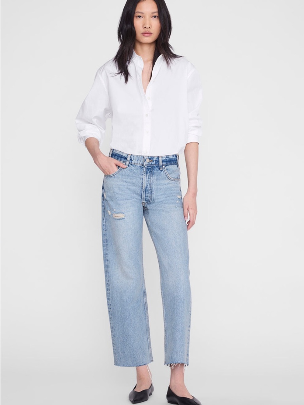 NEW Anine Bing Gavin Jeans Relaxed Straight Wide‎ Leg Blue Reservoir Womens 26